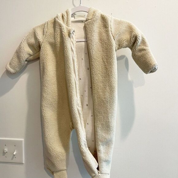 Petite Maison x Nono Baby Beige Coverall Jumpsuit 9M Hooded Sherpa Winter Snow - Picture 5 of 10